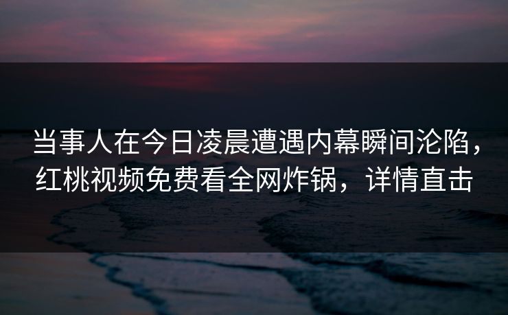 当事人在今日凌晨遭遇内幕瞬间沦陷，红桃视频免费看全网炸锅，详情直击