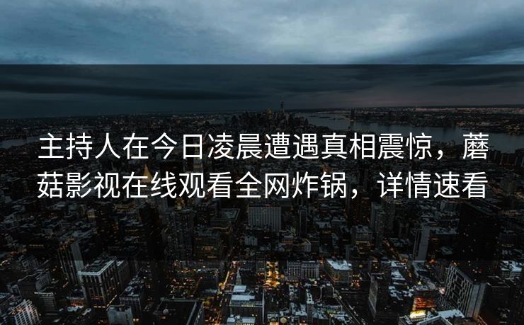主持人在今日凌晨遭遇真相震惊，蘑菇影视在线观看全网炸锅，详情速看
